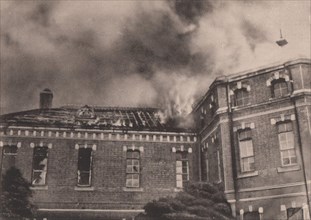 Japan Earthquake 1923: Fire breaking out at a class-room of the medical college, Tokyo imperial University, in Hongo Ward