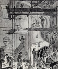 Eng translation : " THE COLOSSAL STATUE OF LIBERTY, DESTINED FOR THE ENTRANCE TO THE PORT OF NEW-YORK.MODELING OF THE HEAD OF THE STATUE IN THE WORKSHOPS OF MM. MONDUIT AND BECHET, IN PARIS  " - Orig...