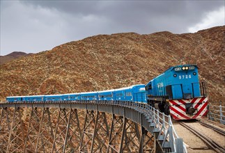 Argentina,  Salta province - Tourist attraction 'Tren a las Nubes' or train into the clouds.It stops  at the bridge La Polvorilla and locals try to se