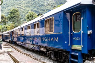 A Luxury ‘Hiram Bingham’ Perurail Train at Aguas Calientes Station, Machupicchu Pueblo, Cusco Region, Peru.