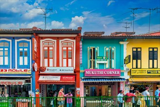Colorful traditional shophouses in Little India, Singapore