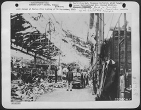 Bomb damage at Nantes from bombing of 16 September, 1943.