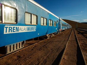 The popular among tourists Tren de Las Nubes (Clouds Train) stationed at San Antonio de Los Cobres Railway Station, Salta Province, Argentina