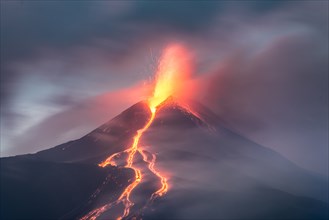Lava flows from an eruption at Mt Etna volcano