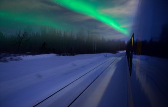 USA, United States, America, Alaska, Alaska Railroad, train, night, speed, winter, aurora, aurora express, winter,