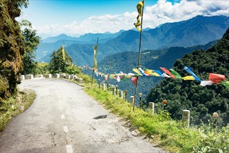 Precarious road travel in Bhutan, near Trashigang.