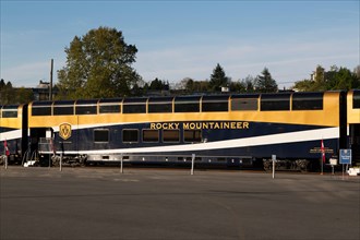 The Rocky Mountaineer at its railway station in Vancouver, Canada. The luxury train runs on four different routes.