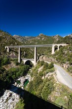 France, Corsica, Haute-Corse Department, Central Mountains Region, Vivario, Pont du Vecchio, railroad bridge designed by Gustave Eiffel