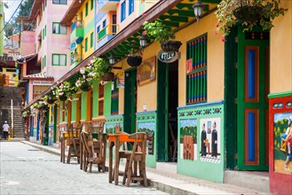 GUATAPE, ANTIOQUIA - COLOMBIA, NOVEMBER 2017. Colorful streets of Guatape city in Colombia