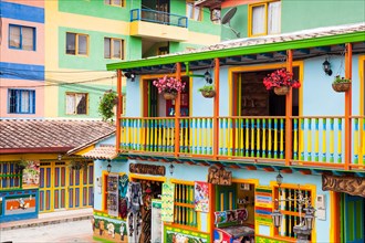 GUATAPE, ANTIOQUIA - COLOMBIA, NOVEMBER 2017. Colorful streets of Guatape city in Colombia