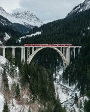 Scenic view of bridge- viaduct with train in Switzerland