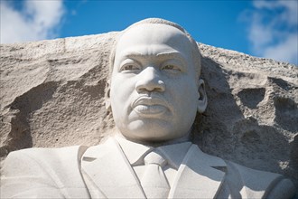 WASHINGTON DC - CIRCA AUGUST, 2018: The Martin Luther King Jr Memorial, featuring a portrait of the civil rights leader carved in granite