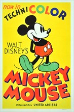 Theatrical display, U.S. one sheet ORIGINAL MOVIE Poster  issued by Disney in 1935 for the first Mickey Mouse Technicolor cartoon.  File Reference # 31386_831THA