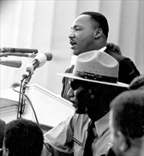 MARTIN LUTHER KING (1929-1968) American civil rights leader making his "I have a dream" speech at the March on Washington 28 August 1963. Photo: Library of Congress