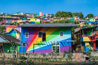 Semarang, Indonesia - 25th May 2017: Rainbow painted house in Kalisari Rainbow Village (Kampung Pelangi Kalisari), in Semarang, Indonesia.