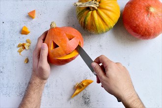 Carving pumpkins for Halloween