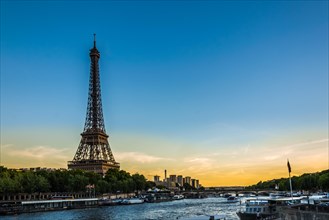 Sunset in Paris with a view on the Eiffel Tower and the Seine river