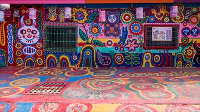 Taichung, Taiwan - 4 Mar 2019: Rainbow Village in Taichung, Taiwan. Rainbow Village is a small village with colorful painting and is a very famous tra