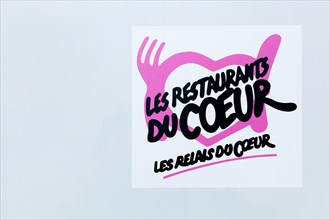 Lyon, France - September 27, 2015: The Restaurants du Coeur is a french charity, the main activity of which is to distribute food packages