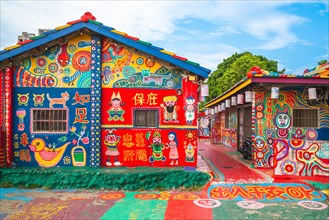 Taichung, Taiwan - September 10: Rainbow Village is a veterans villages with vibrant colorful street art created by a former soldier, Huang Yung-Fu, t