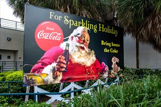 Orlando, Florida. December 30, 2019. Vintage Santa Claus Coca Cola sign at Seaworld