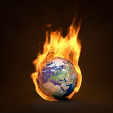 Planet Earth burning, climate change and global warming concept showing Europe