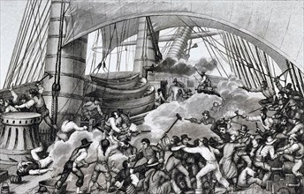Boarding of Triton by the privateer Hasard (ex British pilot ship Cartier), captained by Robert Surcouf - Ambroise Louis Garneray