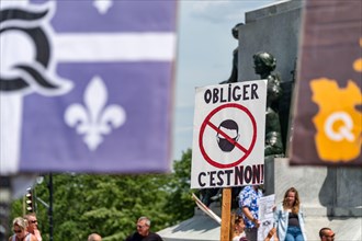 Montreal, Canada - 25 July 2020: Protest against mandatory masks in Quebec
