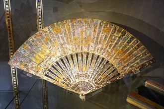 Hand fans on display in the Fan Museum in Greenwich, London England United Kingdom UK