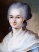 Olympe de Gouges (1748-1793), French playwright and political activist for women's rights and abolitionism, portrait painting in pastel by Alexander Kucharsky, before 1793