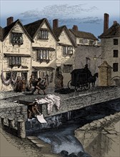 Washing clothing infected with cholera, Exeter, 1832. The second cholera pandemic (1829-1851) reached London and Paris in 1831.