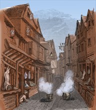 Fumigating streets against cholera with tar, Exeter, 1832. The second cholera pandemic (1829-1851) reached London and Paris in 1831.