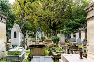 The monumental Montmartre Cemetery, built in early 19th century, in the Montmartre district, where many famous artists are buried, Paris, France