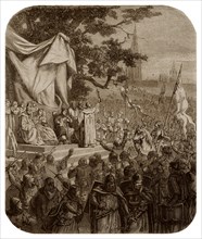 In 1146, Saint Bernard, preaching the Second Crusade, in front of King Louis the Young, during the Assembly of Vézelay.