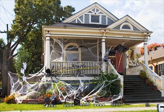 A home in the Mid City neighborhood of New Orleans, decorated for Halloween.