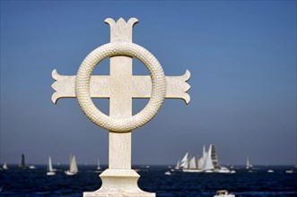 marble cross at Mediterranean sea