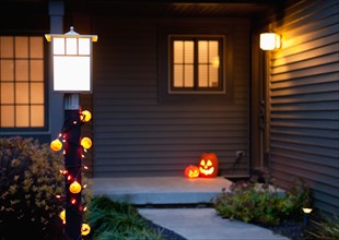 USA, Illinois, Metamora, House decorated for Halloween