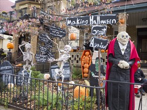 Home decorated for Halloween in the Kensington section of Brooklyn, New York, 2015.