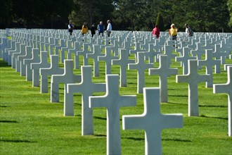 France, Calvados, Omaha Beach, Colleville sur Mer, Normandy American cemetery, white marble crosses