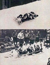 192 L'équipe suisse de bobsleigh (de Leysin), championne olympique en 1924 à Chamonix (G. à D. Scherrer, Neveu, et les frères Schlappi)