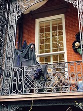 Townhouse decorated for Halloween, Gramercy Park, New York City.