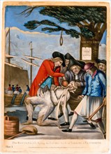 Boston Tea Party, The Bostonians Paying the Excise-man, or Tarring and Feathering, Philip Dawe, 1774, mezzotint