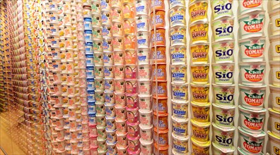 Different types of Instant Ramen noodles on display inside the Cup  Noodles museum in Osaka, Japan.
