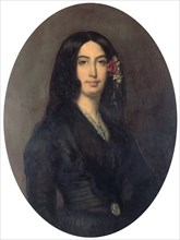 George Sand', French novelist and early feminist, c1845. Portrait by French artist Auguste Charpentier of Amandine Aurore Lucie Dupin whose pen-name was George Sand (1804-1876). It was discovered in t...