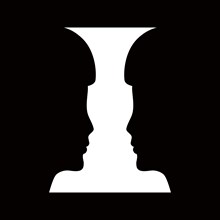Two human faces silhouette or vase. Optical illusion.Vector illustration.