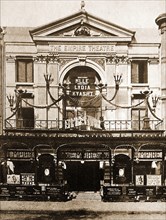 The former Empire Theatre, Edmonton, London, England just after its opening to the public  on 26th December 1908 as a 1,300 seat music hall theatre and part-time cinema by  Mae Rose Bawn  the ' My Fan...