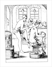 Antique engraving of public baths. Published in Bilder-Atlas zur Weltgeschichte nach Kunstwerken alter und neuer Zeit (Stuttgart, Verlag Paul Neff, 18