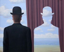 Painting 'La Decalcomanie' ('Decalcomania') by Belgian surrealist artist René Magritte (1966) on display at his retrospective exhibition in the Centre Pompidou in Paris, France. The exhibition runs ti...