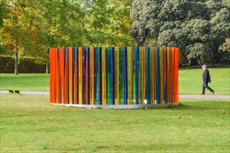 London, UK. 15th Oct, 2021. The sculpture 'Environnement de Transchromie Circulaire' by Carlos Cruz-Diez is seen in Regent's Park, part of the Frieze Sculpture outdoor exhibition. Credit: SOPA Images ...
