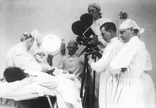 Filming a hernia operation at Walter Reed Hospital, 1918, during World War I.
